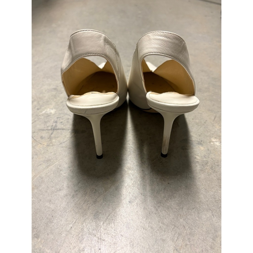 Jimmy Choo White Leather Pointed Toe Slingback Pumps V-Cut Heels Size 38.5 - Picture 3 of 6